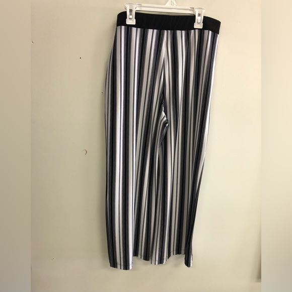 MELANIE LYNE WIDE LEG PALLAZZO VERTICAL STRIPED ELASTIC WAIST PANTS no pockets - Picture 5 of 10